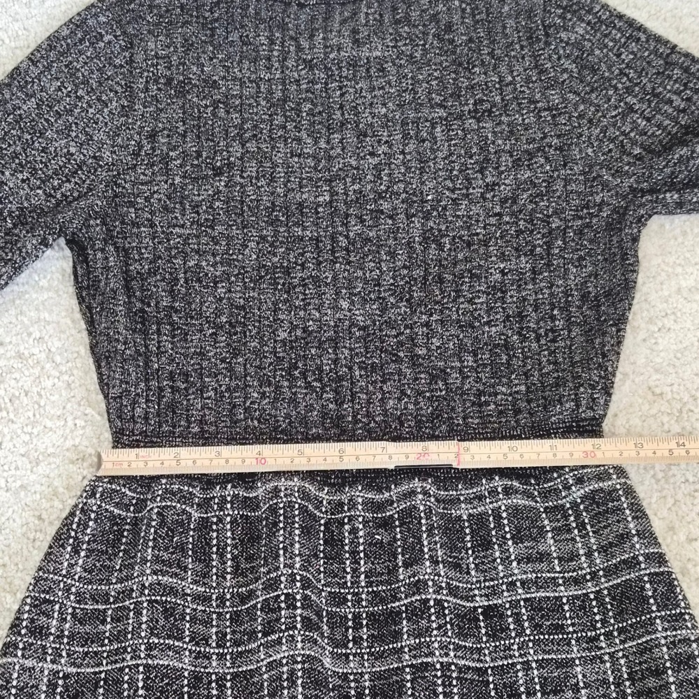 London Times Metallic Sweater Dress Large Black Plaid Button Dark Academia - Picture 8 of 11